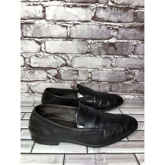 Ermenegildo Zegna Black Leather Square Toe Loafers Dress Shoes Men Sz 8.5M US/42 - Picture 1 of 16